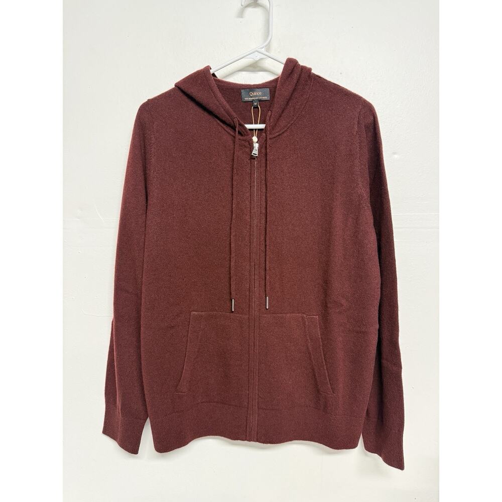 NWT Quince Womens Mongolian Cashmere Full-Zip Hoodie Sweater Rich Burgundy Sz S